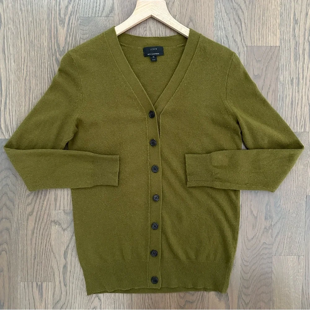 J. Crew V-Neck Long Sleeve Cashmere Blend Cardigan Sweater in Light Oregano XS
